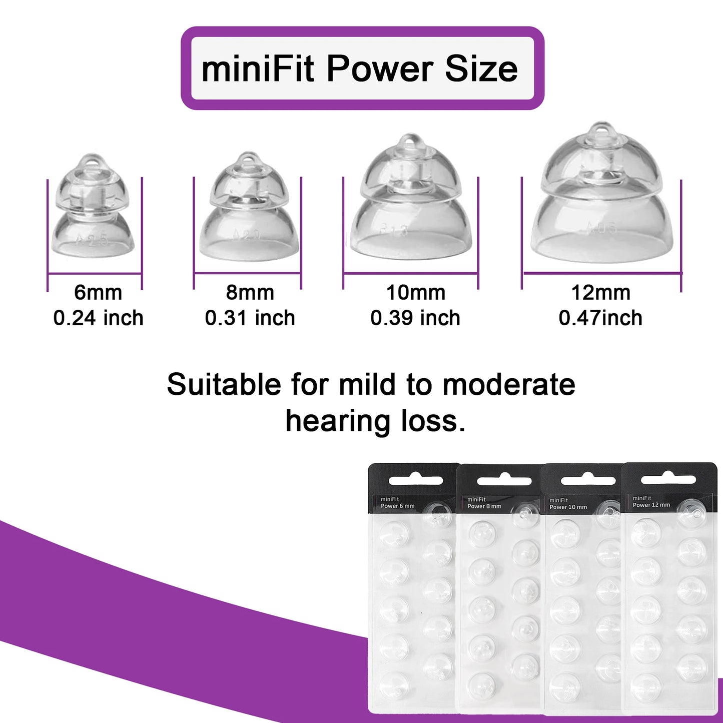 Hearing Aid Domes for Oticon Replacements MiniFit Power Domes 6mm/ 8mm/ 10mm/ 12mm for Oticon Hearing Aid Universal Domes -10pcs