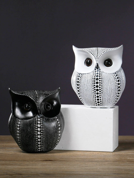 Black/White Owl Statues, Resin Animal Sculpture Decorative Items, Home Decor Crafts Display Pieces