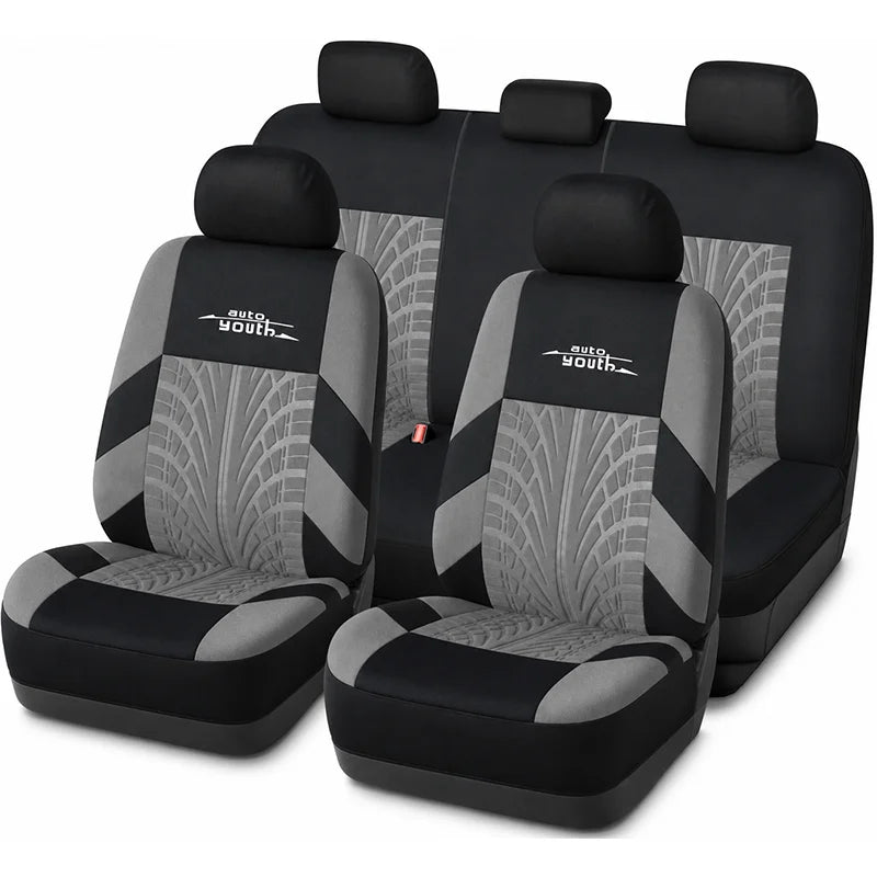 AUTOYOUTH Brand Embroidery Car Seat Covers Full Set Universal Fit Most Cars Covers with Tire Track Detail Styling