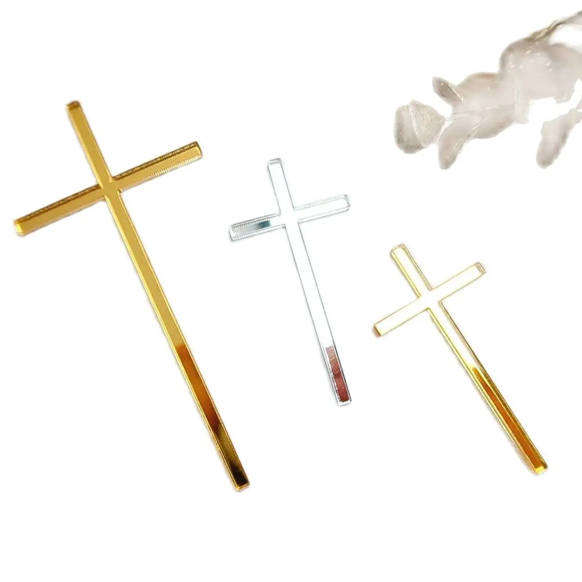 Mirror Acrylic Cross | Topper For Christening Cake, Baptism Cake Charms, Cupcake Charm, Holy Communion Cake Decor