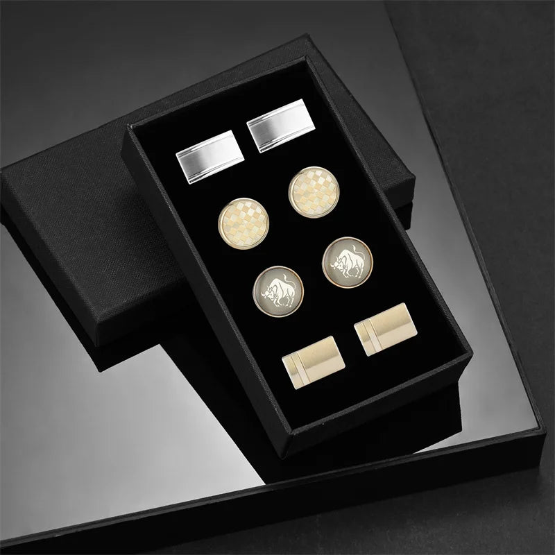4 Pairs Cufflinks Set CuffLinks For Mens Wedding Souvenirs Groomsmen Gift Man Shirt Cufflink With Box Luxury Jewelry Tie Clips