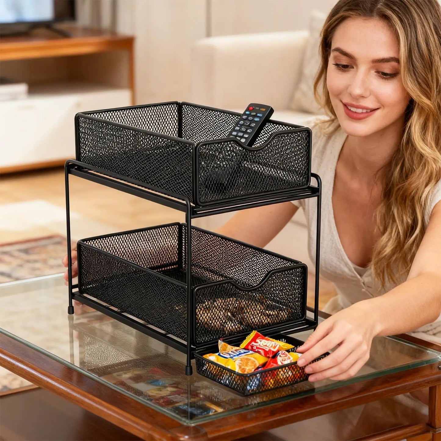 Under Sink Organizer and Storage Kitchen Organization Rack with Sliding Cabinet Drawers Multi-Purpose Storage Shelf Holder