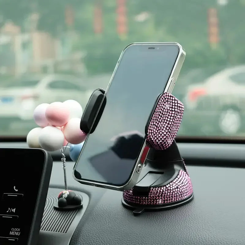 Rhinestone Crystal Car Cell Phone Holder Phone Mount Pink Flexible Table Stand Mount Bling Car Accessories Interior for Woman