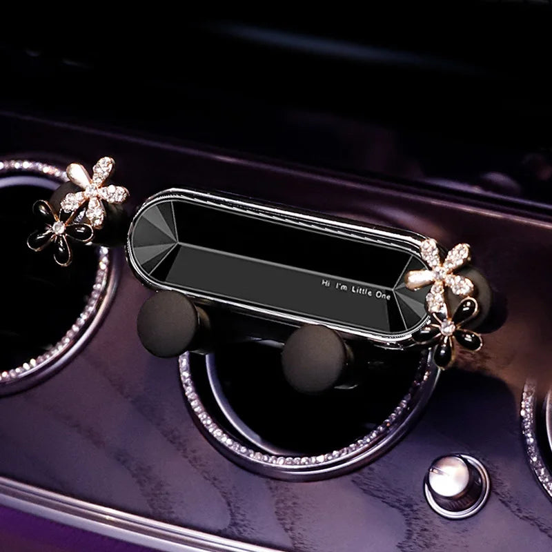 New Crystal Flower Gravity Car Phone Holder Universal Strong Air Vent Clip Mount Adjustable Mobile Cell Stand for Hands-Free