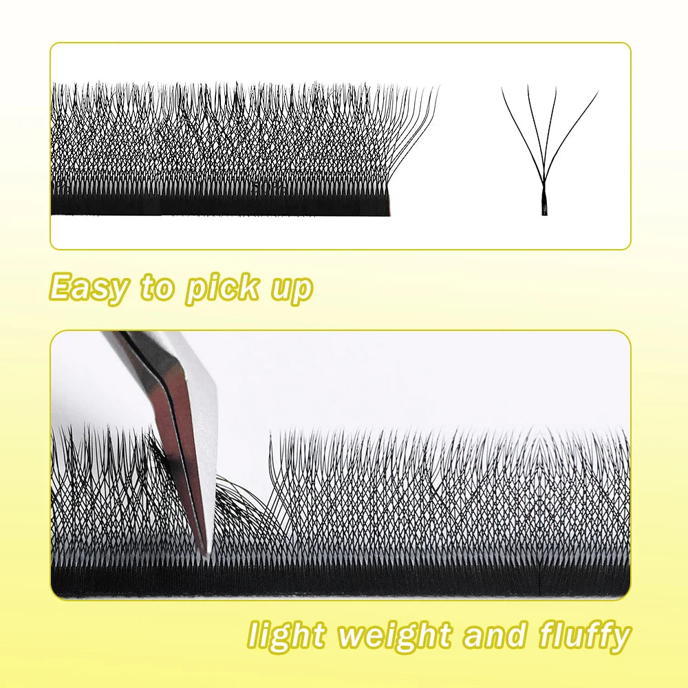 Merrdear 0.07mm/0.10mm W-Shape Eyelash Extension 4D W Lashes 12 Lines/Tray Premade Fan Bloom Effect Eye Lashes for Beauty Makeup