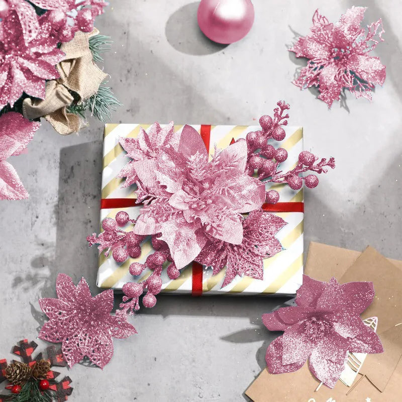 5Pcs Pink Artificial Flowers Berry Christmas Tree Ornament for Xmas Wedding Wreath Decoration New Year 2026 Wreath Accessories