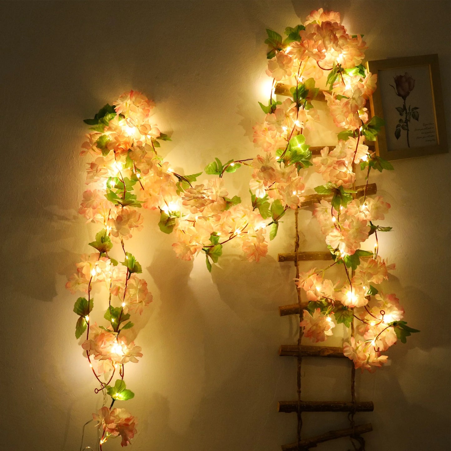 Cherry Blossom LED Light Artificial Flowers Vines For Wedding Party Home Decoration Hanging Wall Garden Arch Christmas Ornament