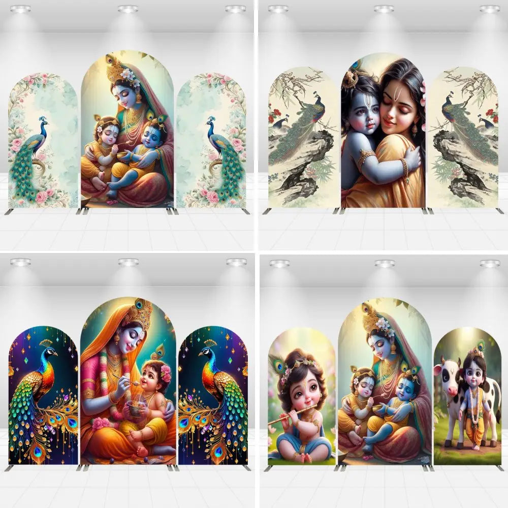 2-Sided India Style Peacock Floral Wedding Birthday Party Arch Wall Backdrop Cover Birthday Party Baby Shower Photo Background