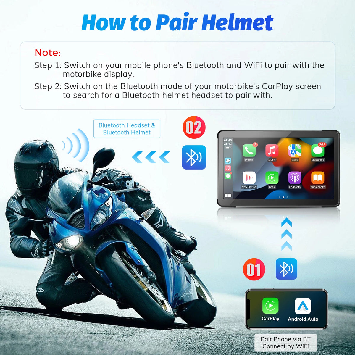7 inch CarPlay Android Auto Motorcycle Display Screen GPS Navigation Screen Digital Moto Dashboard Motorcycle Accreeories