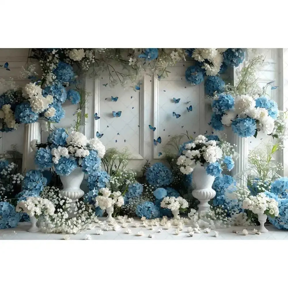 Blue gradual change butterfly wedding photography background custom dream flower portrait photo decoration banner studio supplie