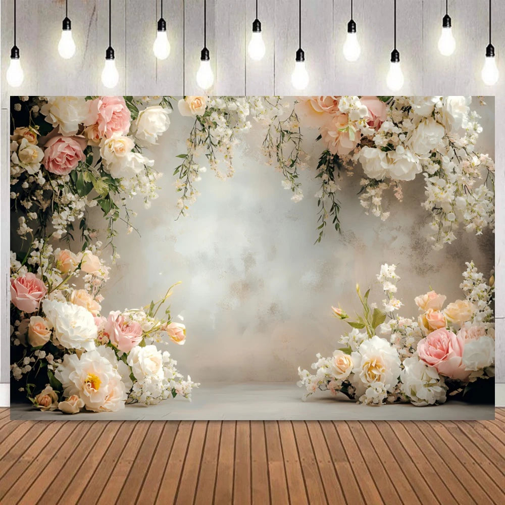 Wedding Ceremony Backdrops Flower Wall Spring Summer Bridal Shower Mr & Mrs Photography Background Photo Studio Props