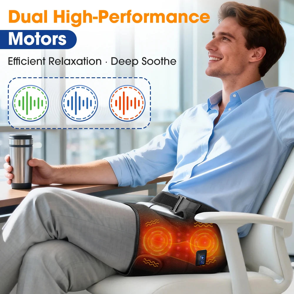 Cordless Heated Hip Support Brace with Vibration Massager Lower Back Warming Wrap Hip Heating Pad for Muscle Relaxation