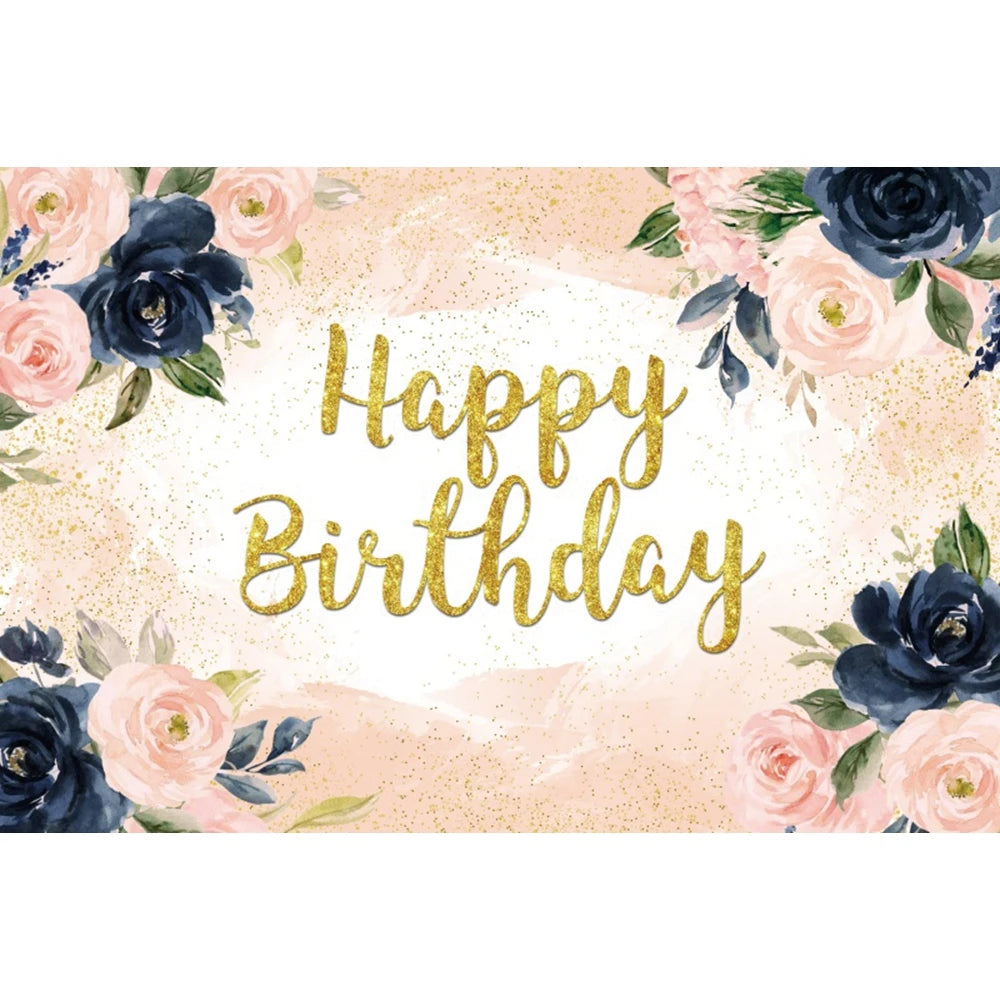 Happy Birthday Backdrop Gold Frame Frame Flower Butterfly Baby Shower Adult Anniversary Birthday Party Photography Background