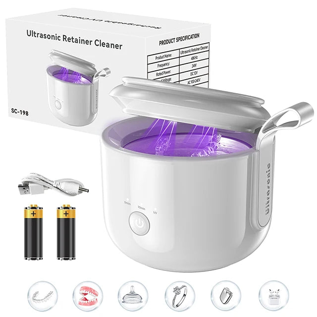 KUNPHY Dental Pod Ultrasonic Retainer Cleaner Machine 200ML with UV 3 Modes for Aligner Nightguard Mouth Guard Oral Dental Care