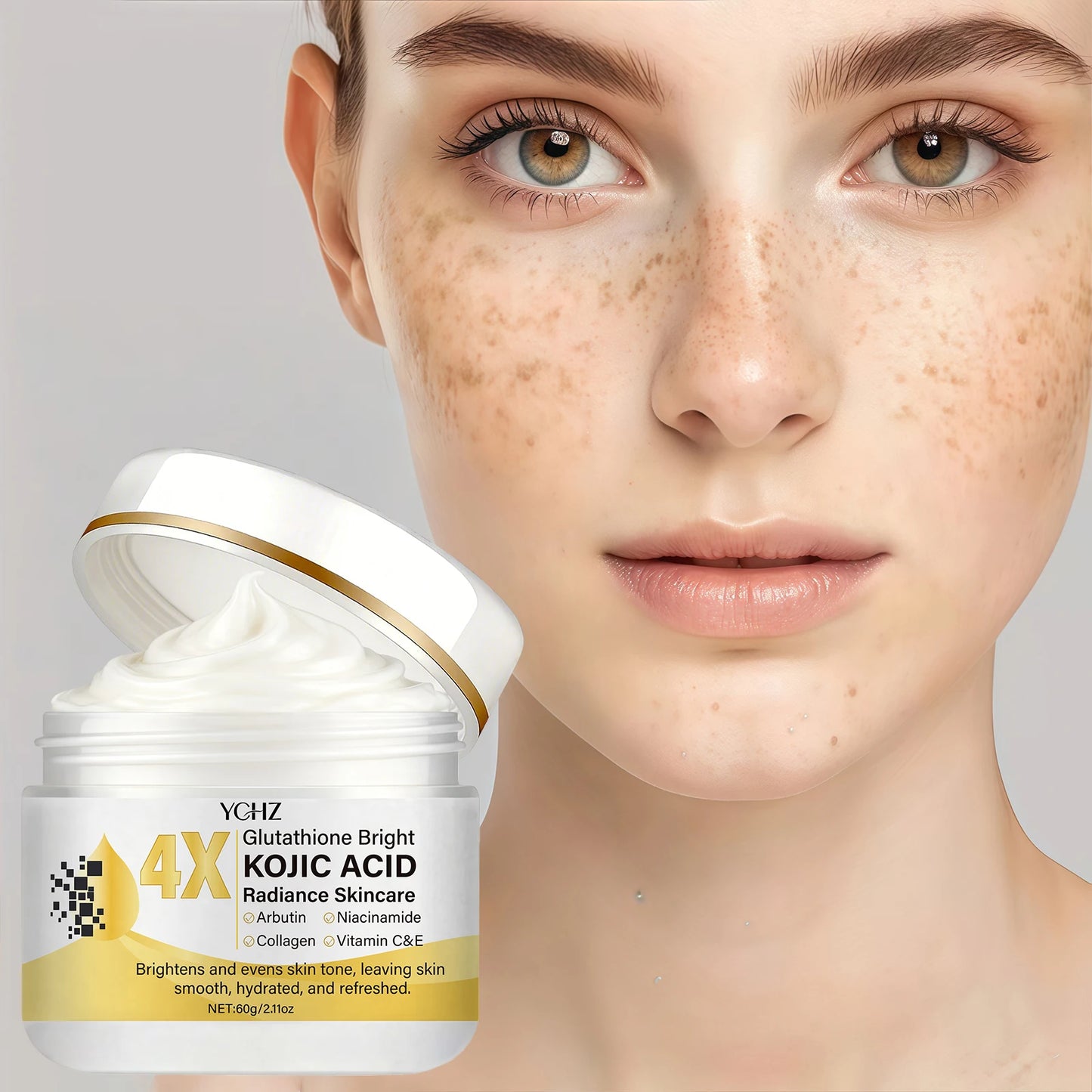 Kojic Acid Cream, Evens Out Skin Tone, Eliminates Dark Spots and Dullness - Non-Greasy, Suitable for Both Men and Women - Whitening and Moisturizing Cream, for Day and Night Use - 60g
