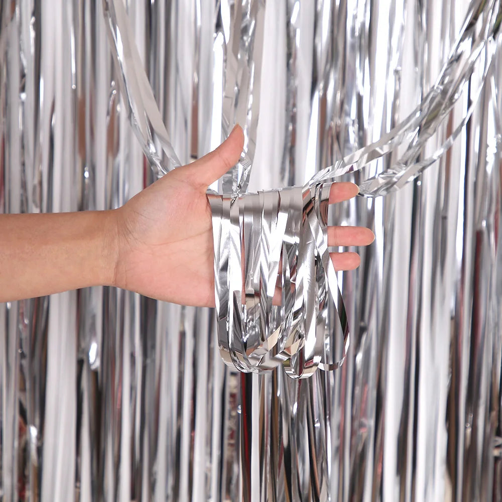 Metallic Tinsel Foil Fringe Curtains Photo Backdrop Glitter Streamers Foil Fringe Backdrop Curtain for Xmas Wedding Background
