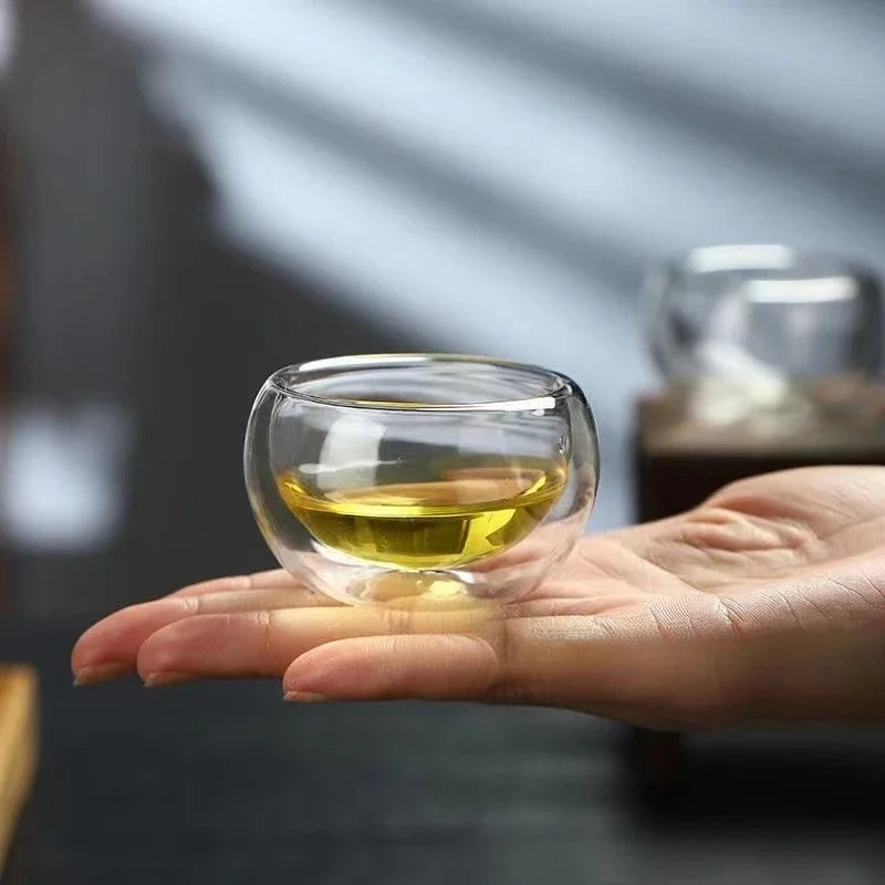 4/6pcs 50ml Shot Glass Teacups Double Wall Glasses Tea Cups Exquisite Kung Fu Drinkware Home Decor Espresso Tea Set Teacup