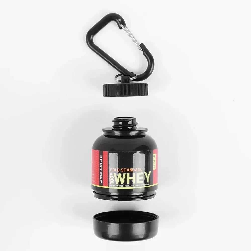 1-20Pcs Portable Protein Powder Bottle Mini Keychain Medicine Powder Container Carabiner Bucket One Cup for Gym Travel Outdoor