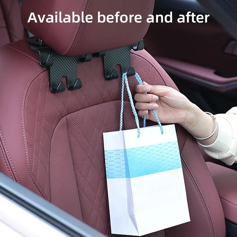 Car Seat Headrest Hook Carbon Fiber Mobile Phone Holder Car Vehicle Universal Holder Handbag Purse Coat Car Interior Accessories