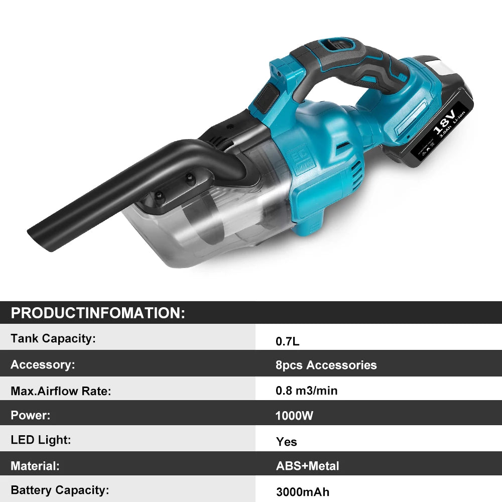  16000pa Cordless Electric Vacuum Cleaner Handheld Home Car Dual Use Dry/Wet Dust Carpet Cleaning Tool for Makita 18v Battery