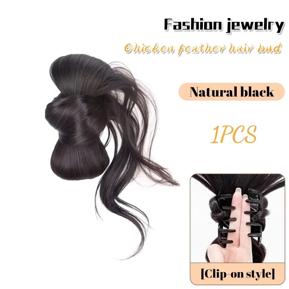 Low Side-Tie Synthetic Claw Clip Ponytail Hair Extensions With Elegant Lazy Style Dragon Beard Bun Hairpiece for Women Daily Use
