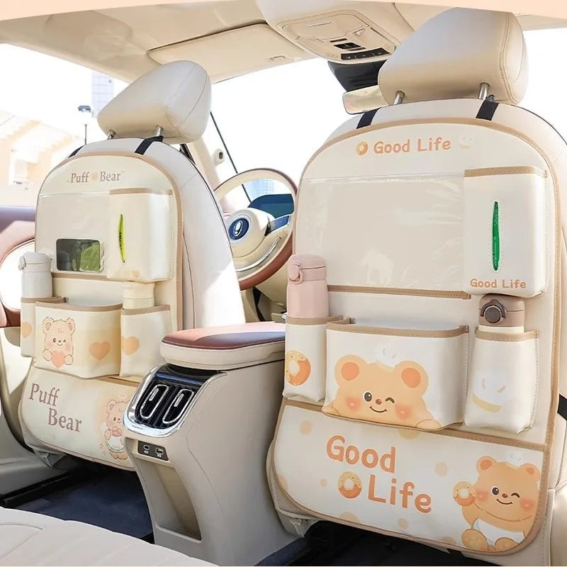 Car anti-kick pads, rear car seat back storage bags, cute cartoon anti-scratch and anti-dirt pads