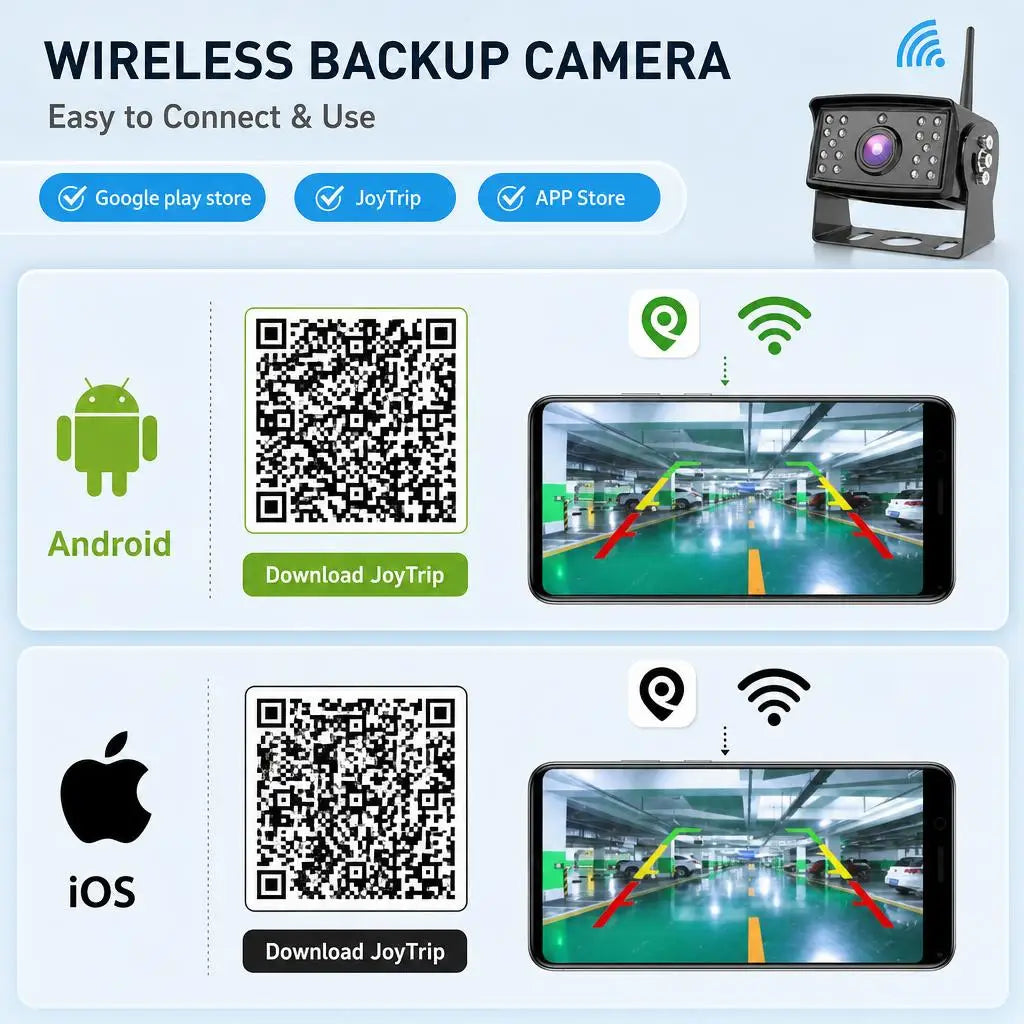 2.5G WiFi HD 720P 50M Wireless Car Rear View Camera For Truck Trailer Bus RV IOS Android 150° Night Vision DVR Recorder