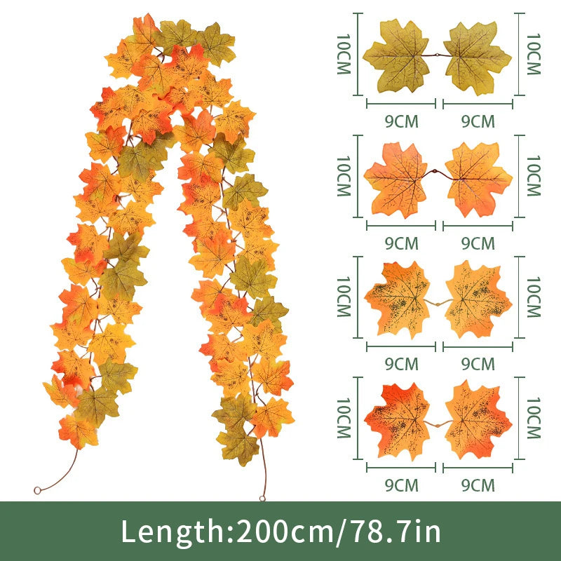 Artificial Maple Leaf Garland Rattan Fake Fallen Leaves Vine  Thanksgiving Halloween Wedding Festival Atmosphere Autumn Decor