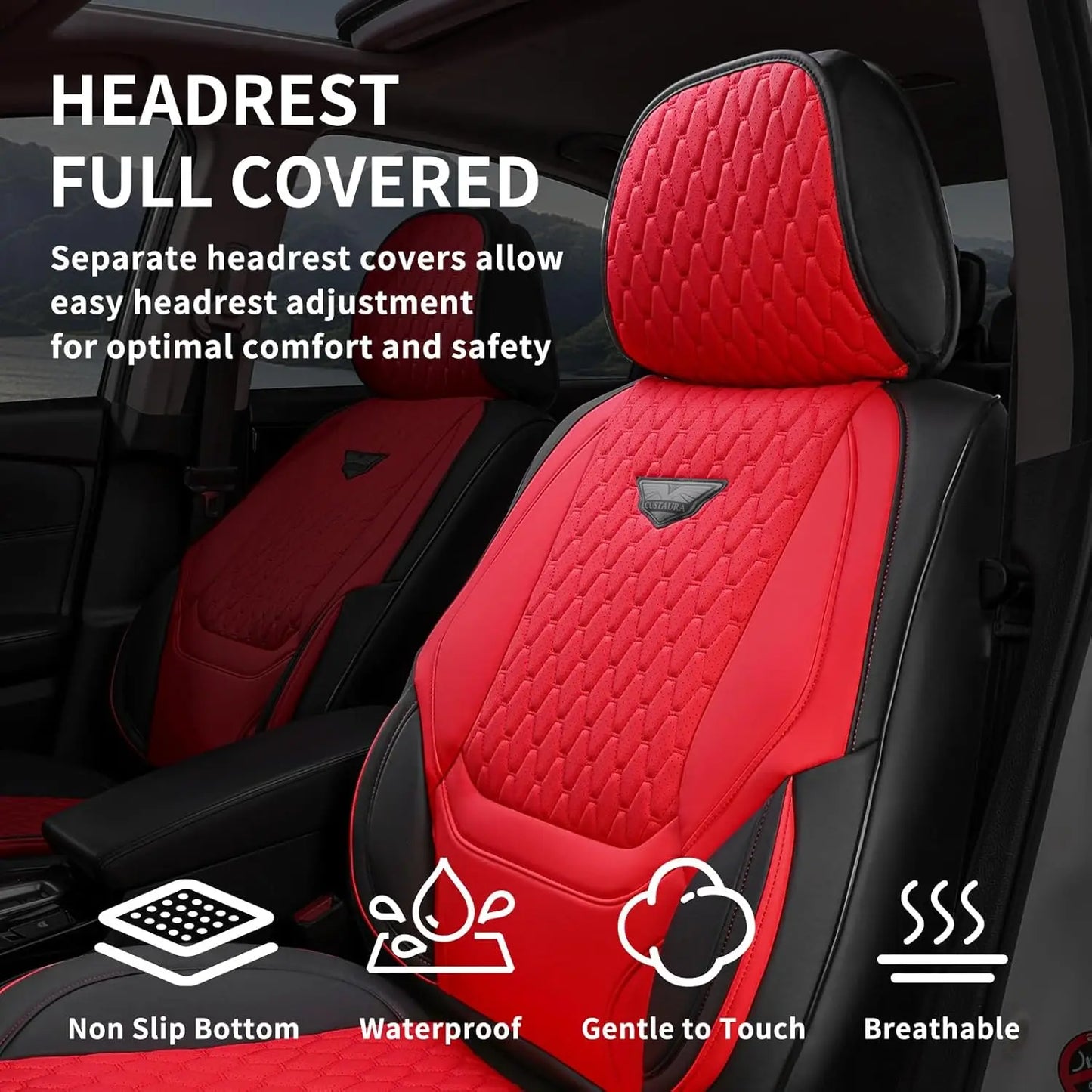 EKR Universal Car Seat Covers Full Set Waterproof Leather Auto Seat Protection All-Season Universal Fit Most Car Sedan SUV