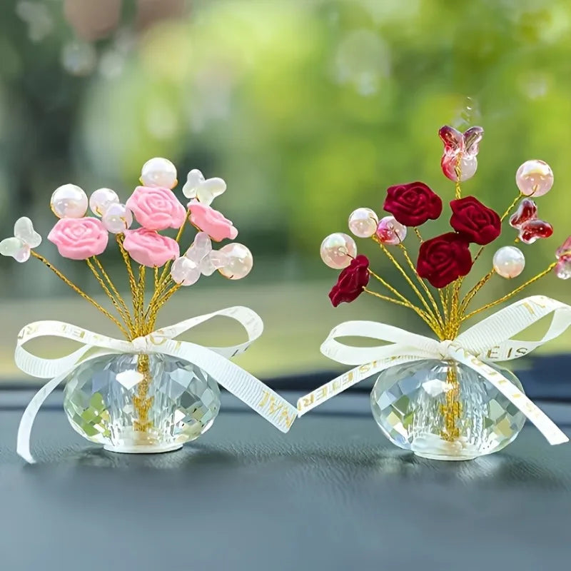 1PC Crystal Glass Rose Dashboard Ornament - Elegant Home,/Bedroom/Car Decor, Festive Holiday Gift Thanksgiving, Christmas