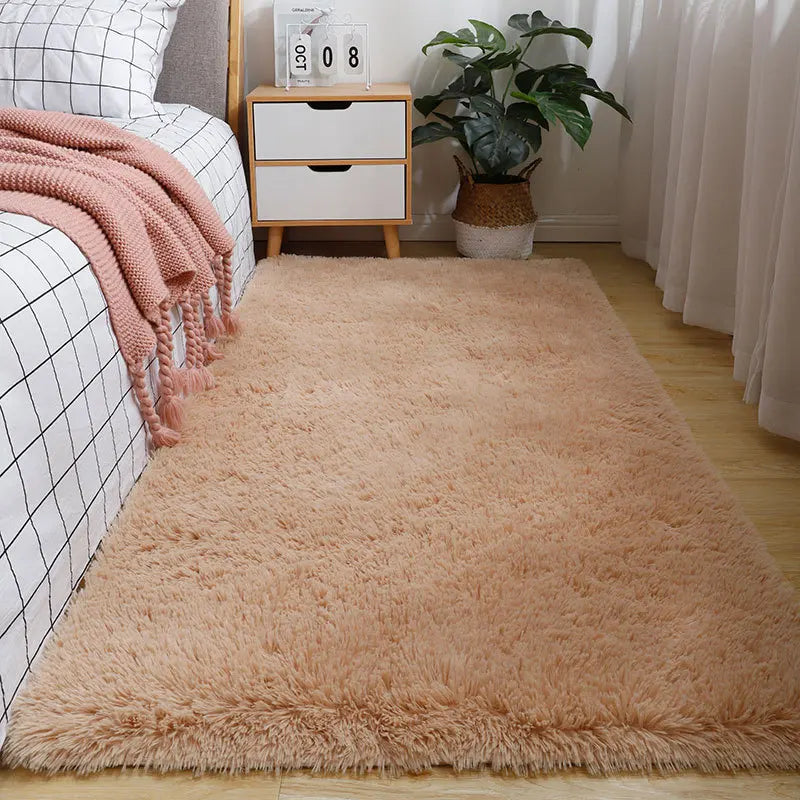 VIKAMA Nordic Style Silk Wool Tie Dyed Solid Color Long Hair Tea Table Living Room Bedroom Household Carpet Floor Bay Window Mat