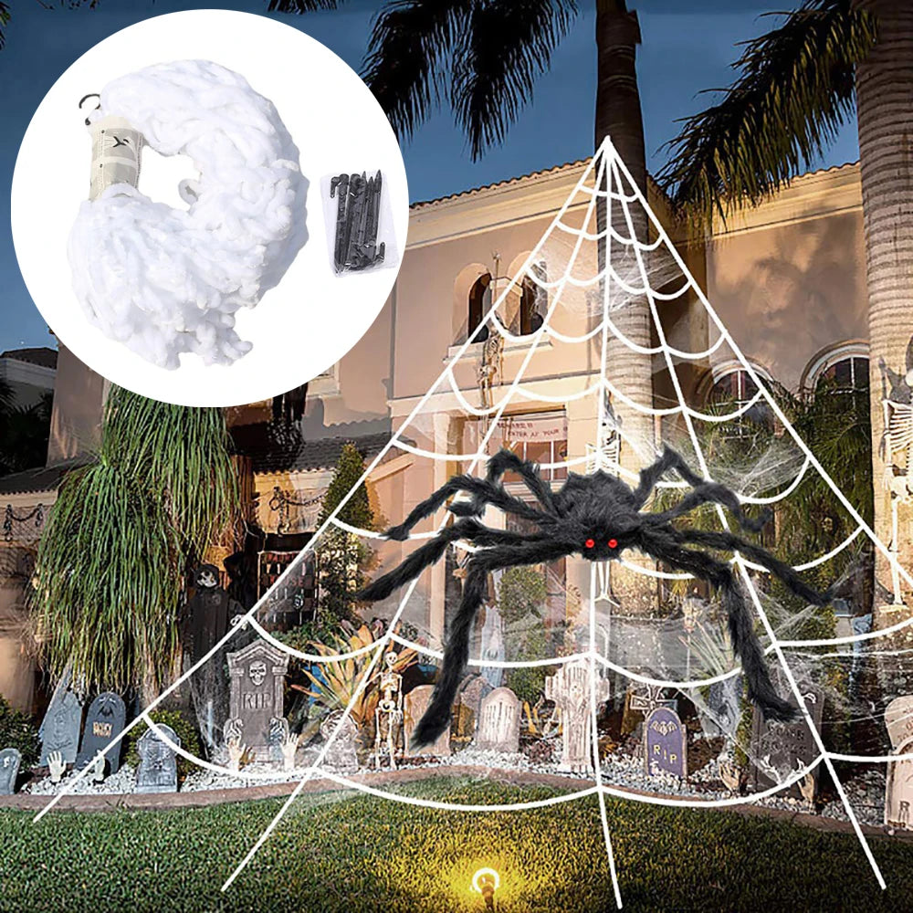 Halloween Triangle Spider Web,5m Large Plush Simulation Spider Web,Haunted Home Outdoor Yard Decoration Props
