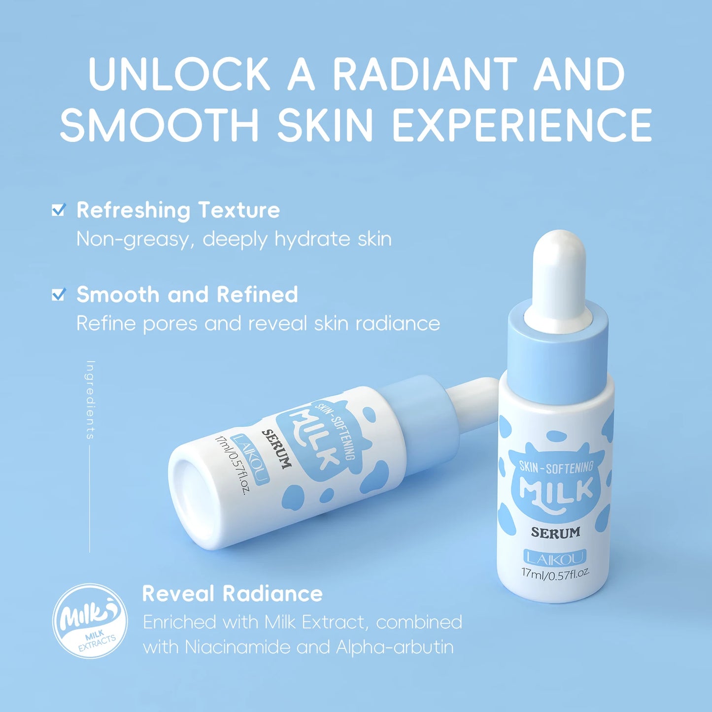 LAIKOU 6Pcs Milk Hydrating Facial Skin Care Kit with Cleanser Toner Serum Eye Serum Mud Mask And Moisturizing Cream for Complete