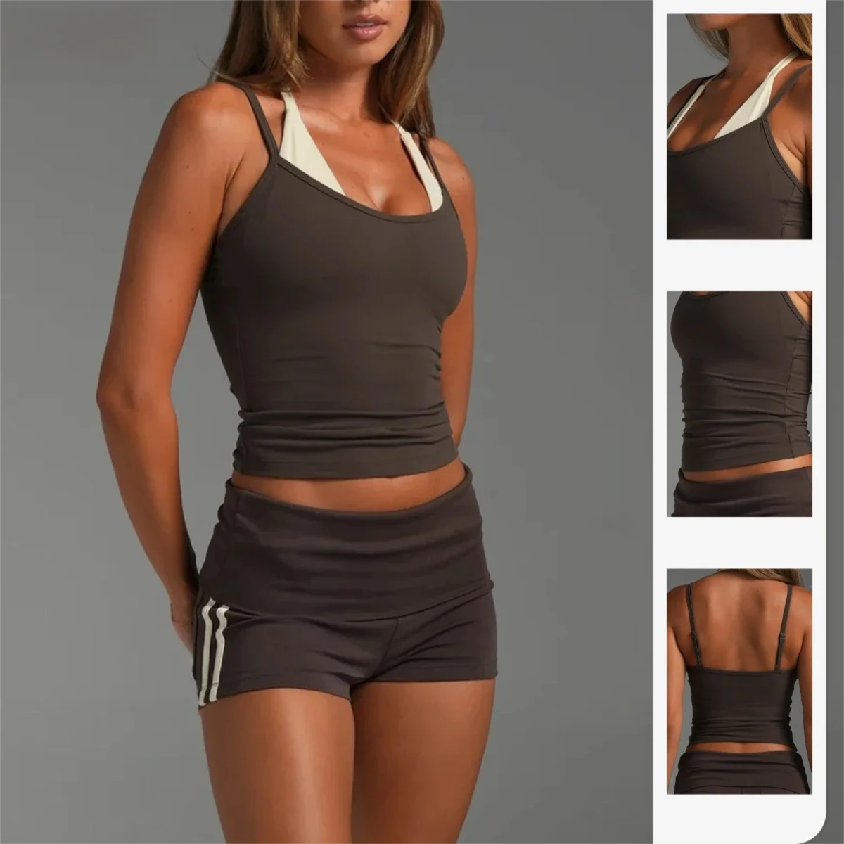 Women Color Block Sleeveless Tank Top Quick Dry Fake Two Piece Sports Bra Running Gym Pilates Yoga Workout Top