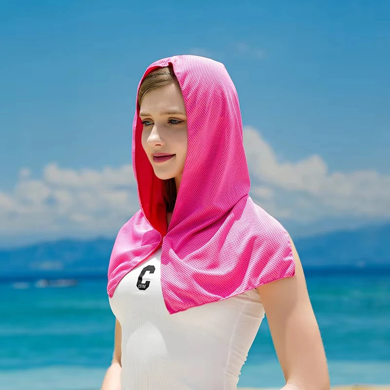 Cooling Hoodie Towel - UV Protection, Quick Drying, Perfect for Sports, Camping, Workouts, Cycling, Golf, Running, Hiking, and F