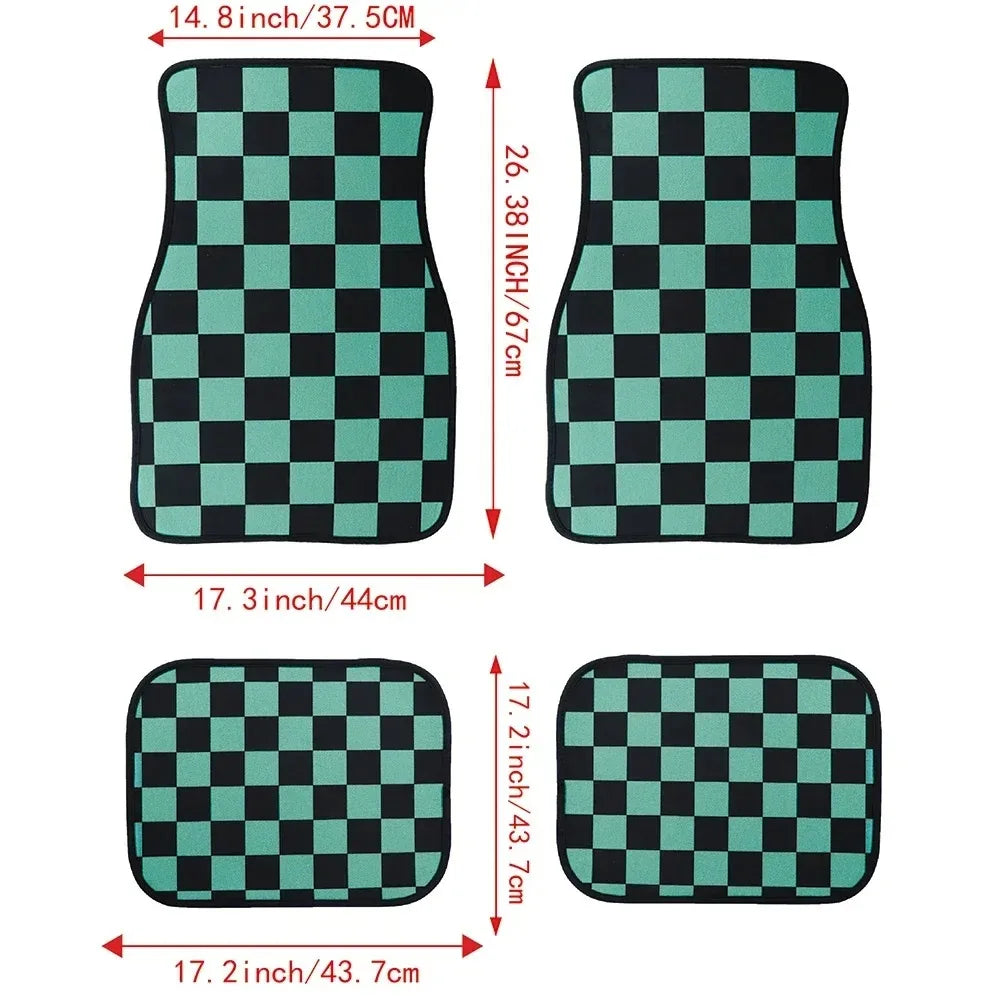 New General JDM Racing Culture Red Grid Car Foot Mat Accessories Classic Carpet Foot Mat 4PCS Foot Mat