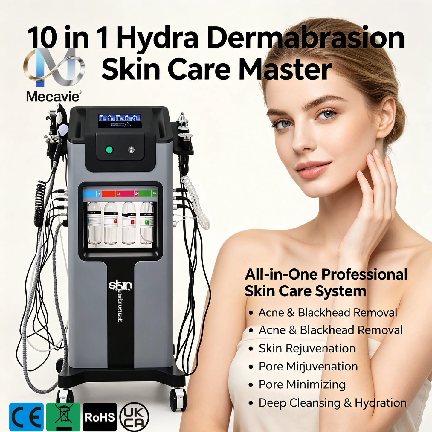 High-Efficacy Spa Skin Care Apparatus 10 in 1 Combined Hydro Dermabrasion and Aqua Peeling Technology It Integrates Deep Facial Cleansing, Skin Tightening, Face Lifting, and Skin Rejuvenation Features Secure Soft Treatment Pr