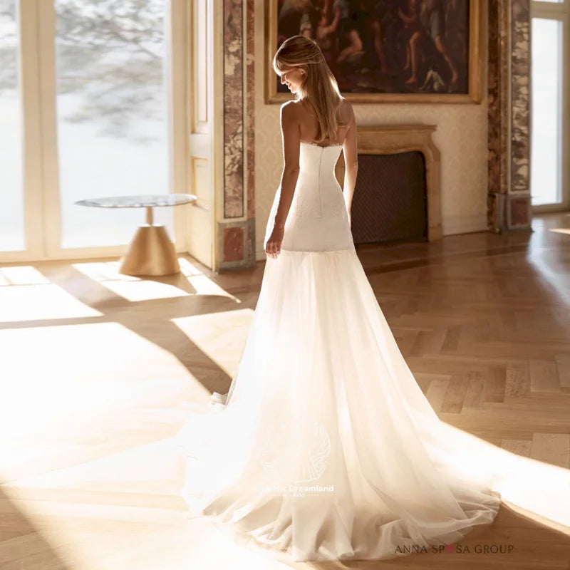 Galactic Customized 2 in 1 Wedding Dress Detachable Tulle Skirt Fashion Strapless Sleeveless A Line Lace Bridal Gown Robe Mariee