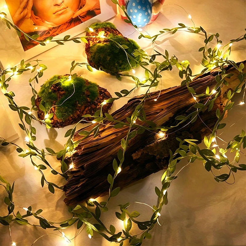 LED Green Leaf Vine Fairy Light- Artificial Plant Garland String Light for Wedding, Birthday, Party, Home Wall & Window Decor