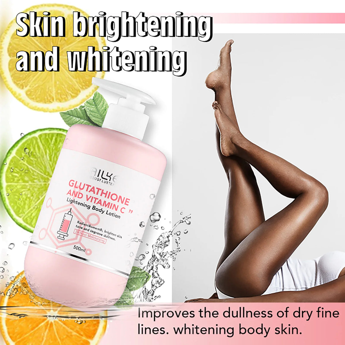 AILKE Vitamin C and Glutathione Brightening Body Lotion, Even Skin Tone, Lightening, Neck, Elbows, Armpits, Legs, Glowing Cream