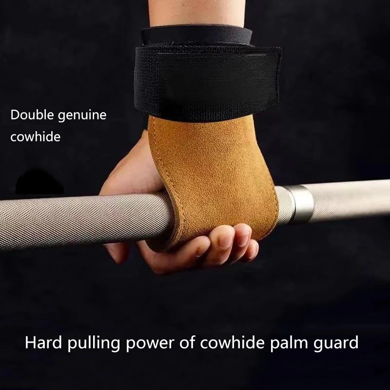 Gym Fitness Gloves with Wrist Straps for Men & Women; Double Layer PU Leather for Weightlifting, Bench Press, Pull-up Training.