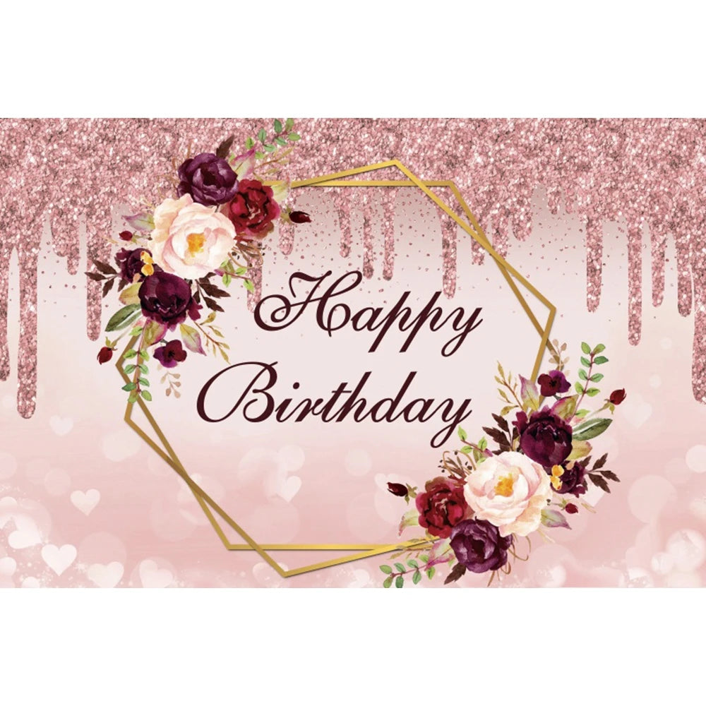 Happy Birthday Backdrop Gold Frame Frame Flower Butterfly Baby Shower Adult Anniversary Birthday Party Photography Background