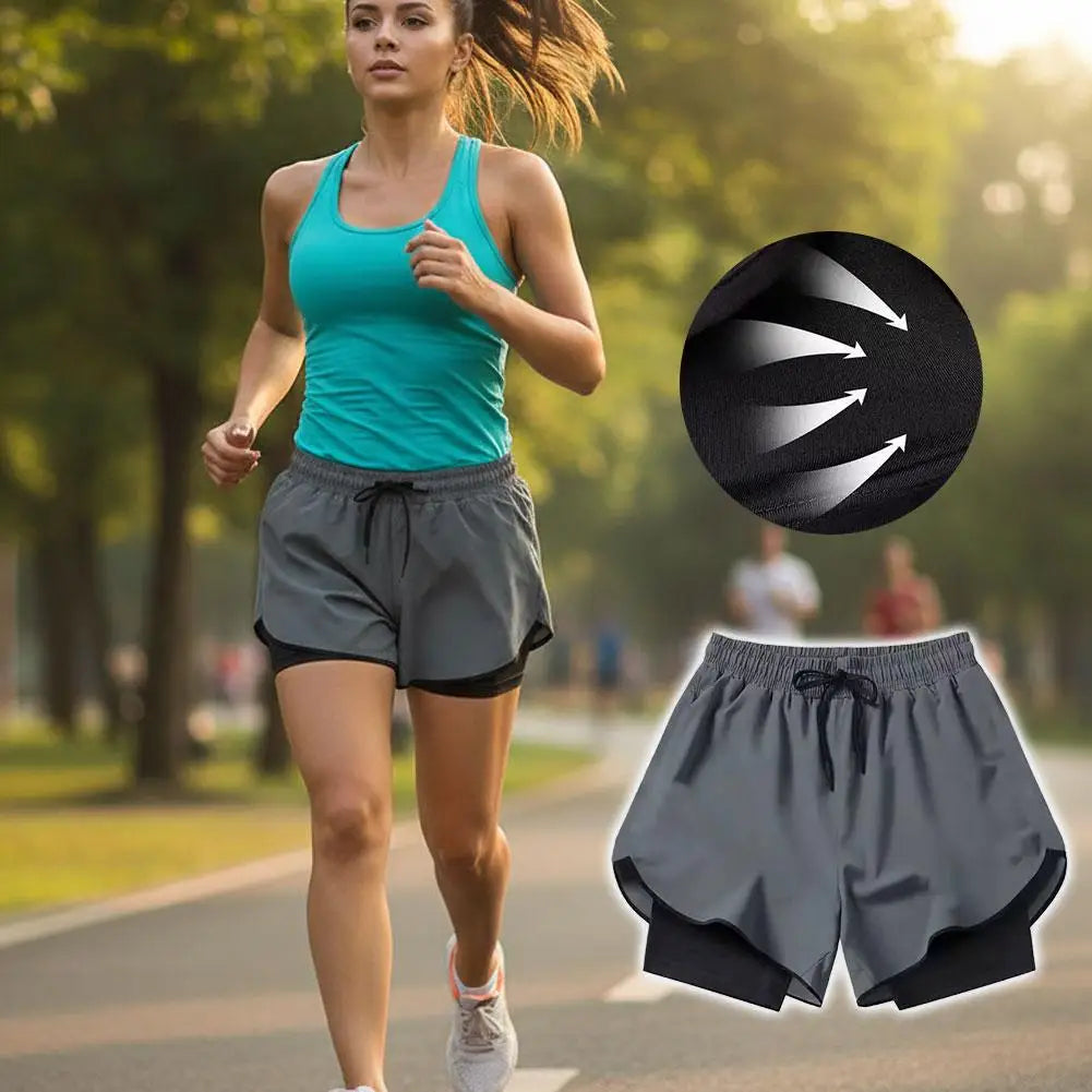 Women's Gym Workout Running 2 in 1 Shorts Summer Athletic Quick Dry Dual-Layered Shorts with Phone Pocket Towel Loop Activewear