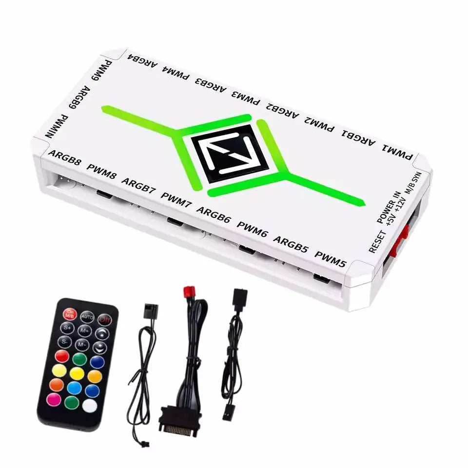 3 in 1 5V 3 Pin ARGB Controller Cooling Fan Hub 4 Pin PWM Magnetic Suction Hub PWM Fan Hub 1To9 Ports for Computer PC Case Fan