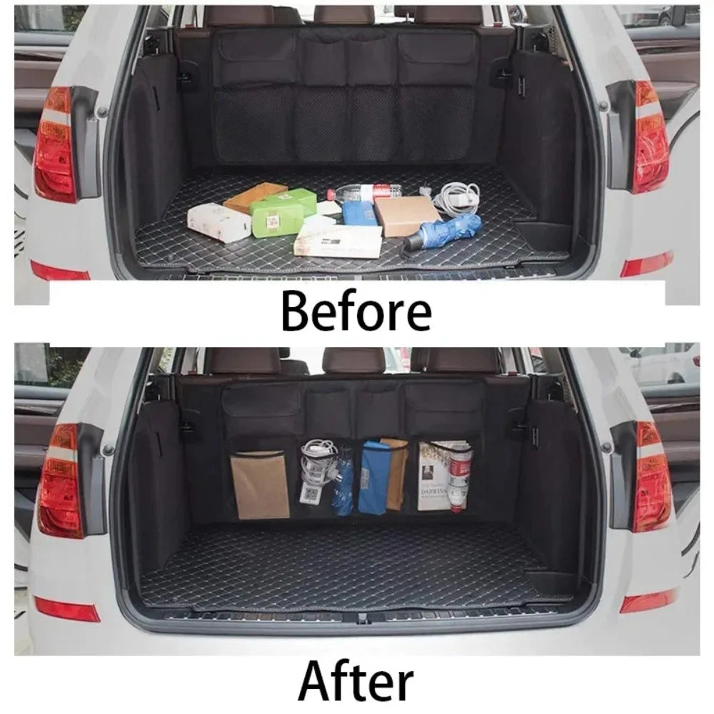 Car trunk storage bag SUV car seat back hanging bag Multi functional storage mesh bag Car interior storage items