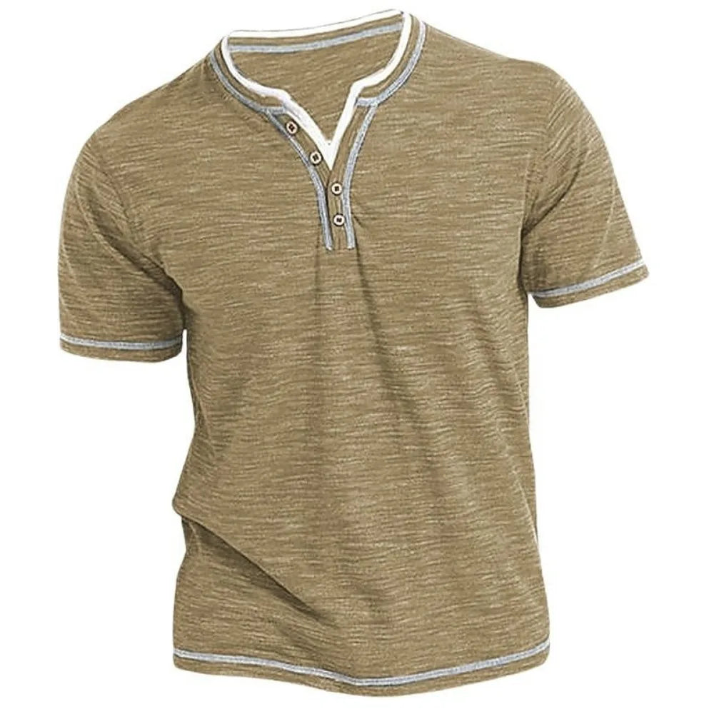 New Arrival Small V-neck Short Sleeve T-shirts Men's Casual Henley Collar Shirt Casual Slim Elastic Tops Tees Bottoming Shirts