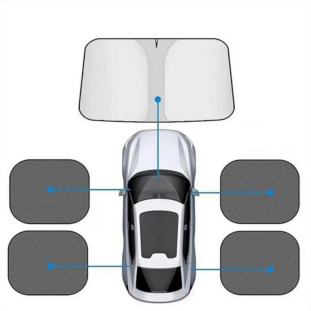 Car Sunshade Set Titanium Silver Front Windshield Cover with Side Window Shades Foldable UV Heat Shield for Sedan SUV MPV