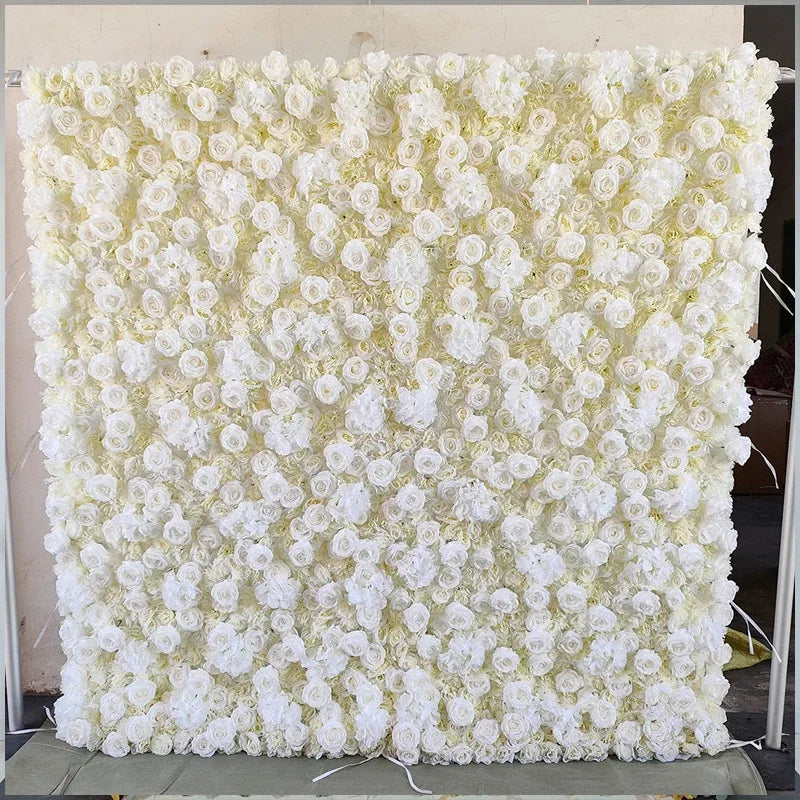 5D White Rose Cloth Flower Wall Artificail Fabric Roll Up Hydrangea Floral Wall Wedding Backdrop Decor Hang Curtain Photo Props