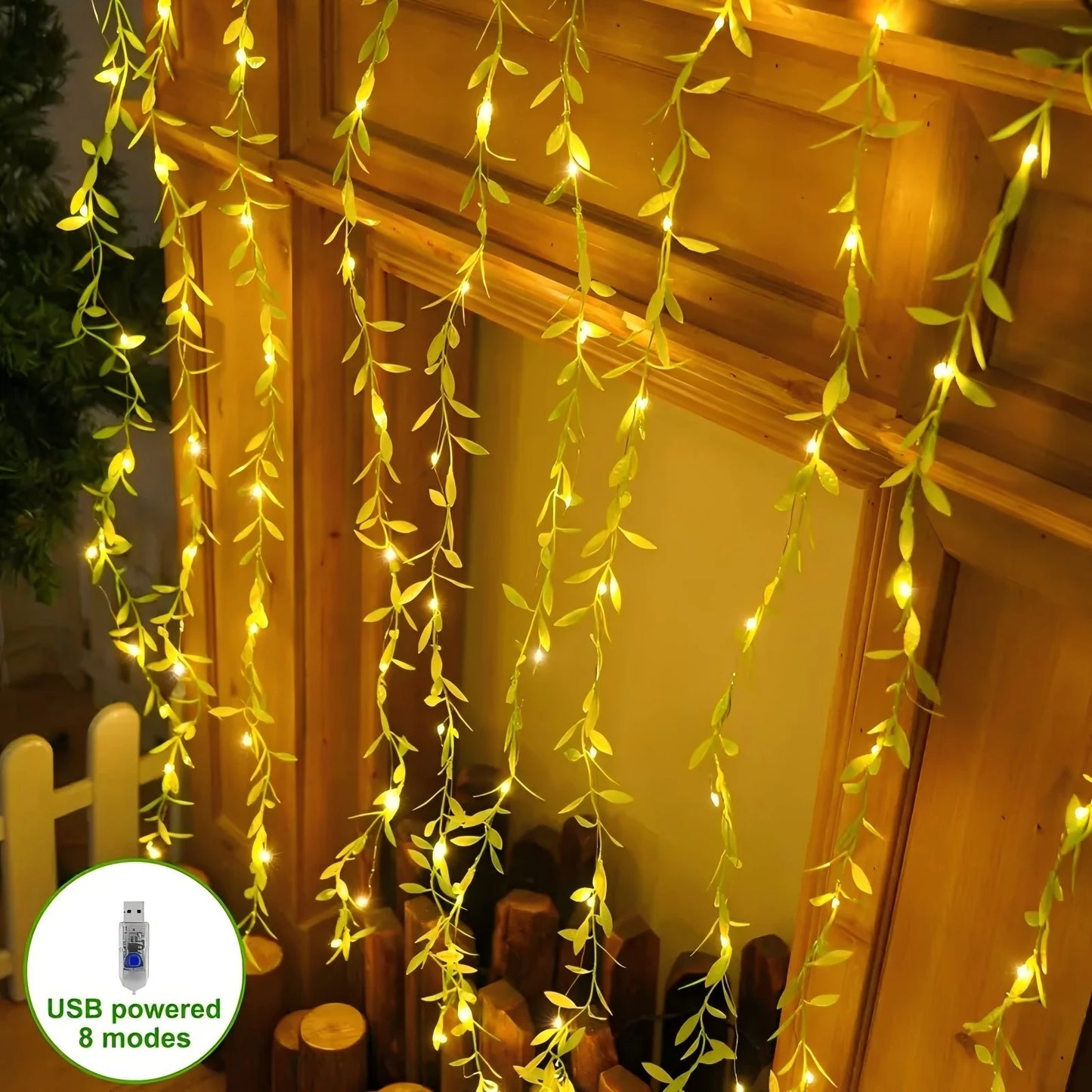 3M USB Maple Leaf Curtain Lights Ivy Artificial Green Leaf Garland Fairy Light String for Indoor Outdoor Wedding Wall Decoration