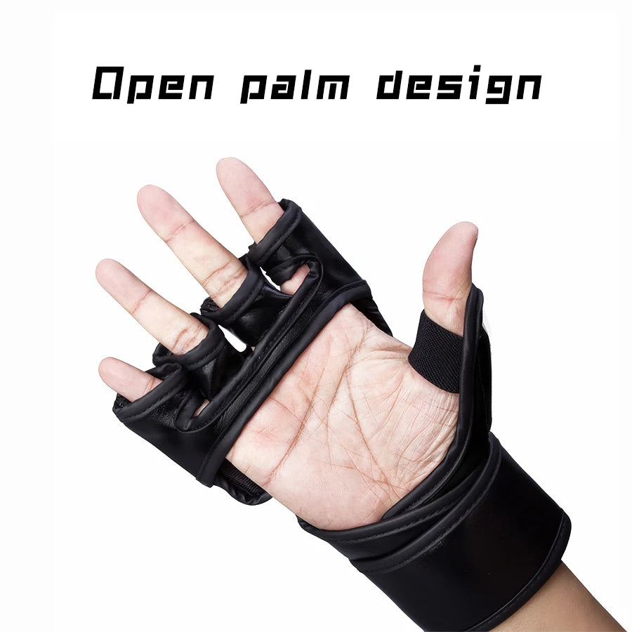 Half Finger Boxing Gloves PU Leather MMA Fighting Kick Boxing Gloves Karate Muay Thai Training Workout Gloves Men